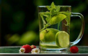 drink, lime, water, cup, lime water, detox, detox water, nature, lemon balm, strawberries, fruits, glass, beverage, refreshment, thirst, wellness, organic, natural